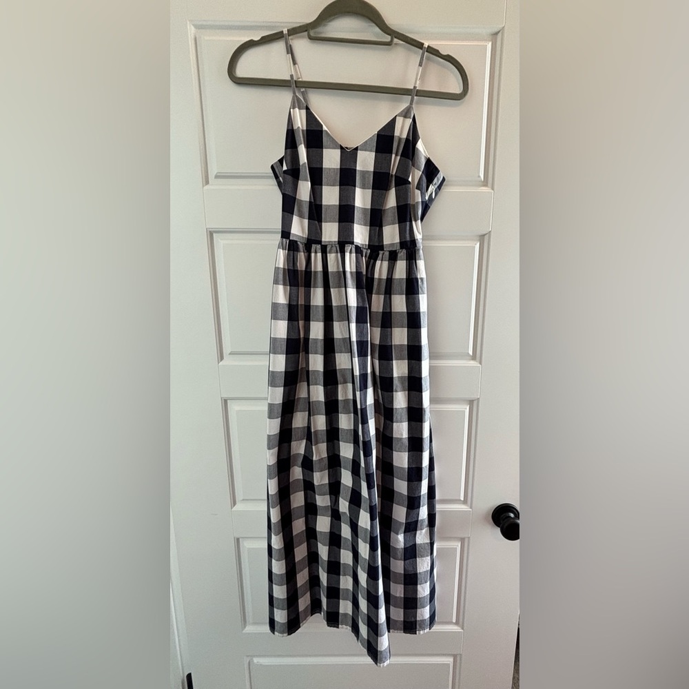 J. Crew Black and White Gingham Midi Dress